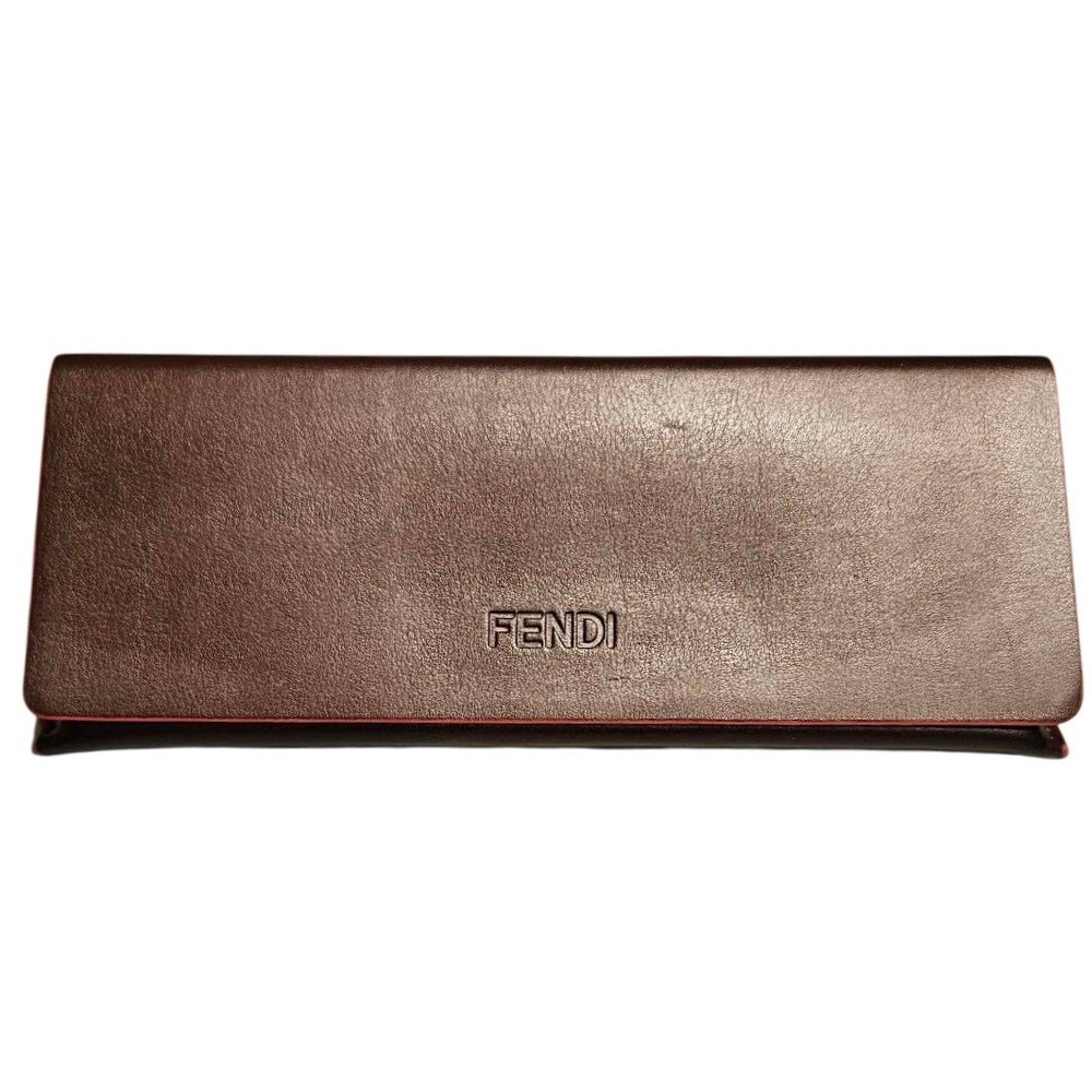 Fendi Dark Brown Leather Foldable Sunglasses Case Red Trim Magnetic Closure